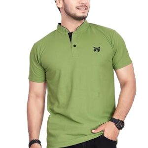 baghadbillo men's and boy's polyster t shirt with mandarin collared neck half sleeves closuer button and regular fit | polo t shirt for man